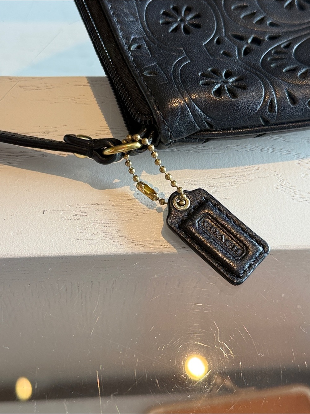 Coach Vintage Black Laser-Cut Floral Leather Shoulder Bag - Picture 4 of 4